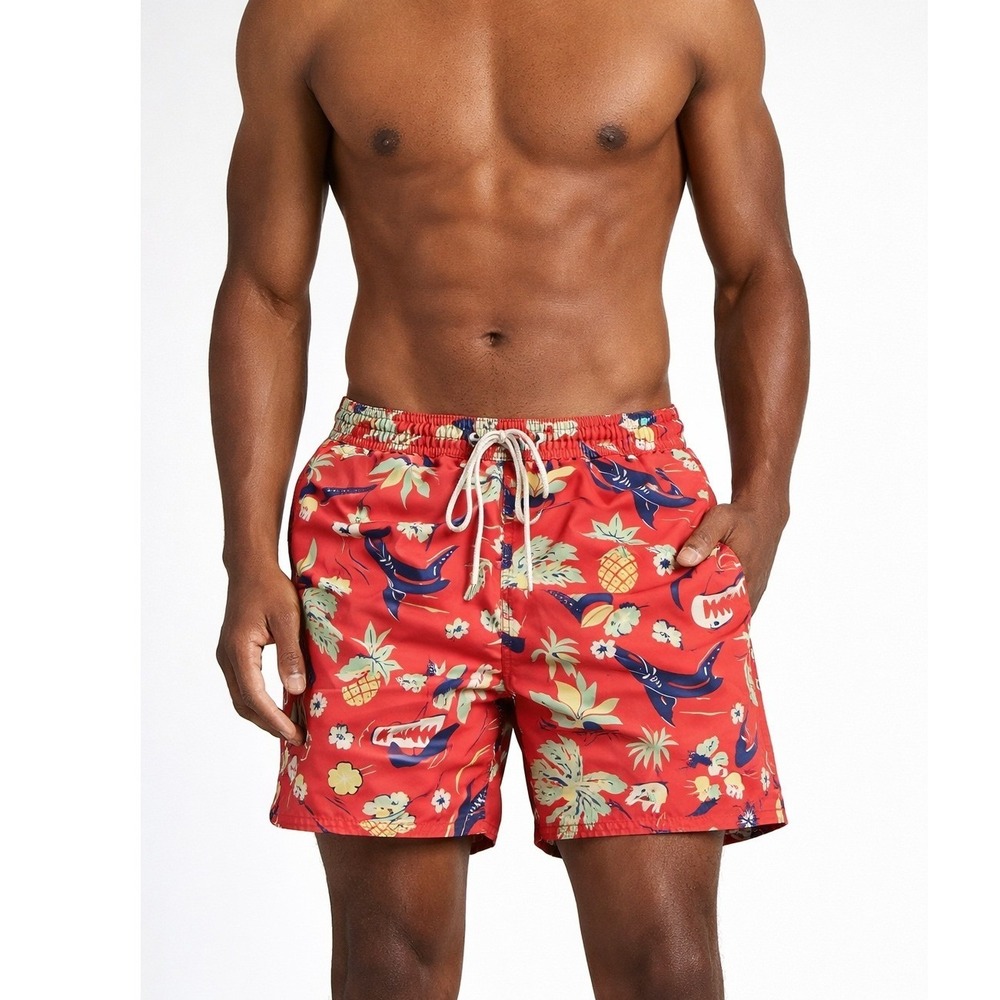 Polo Ralph Lauren Red Tropical Swim Trunks Medium Lined‎